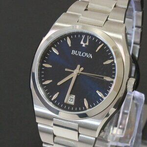 Bulova Ladies Surveyor Quartz Watch Integrated Bracelet Blue Dial Date 34mm
